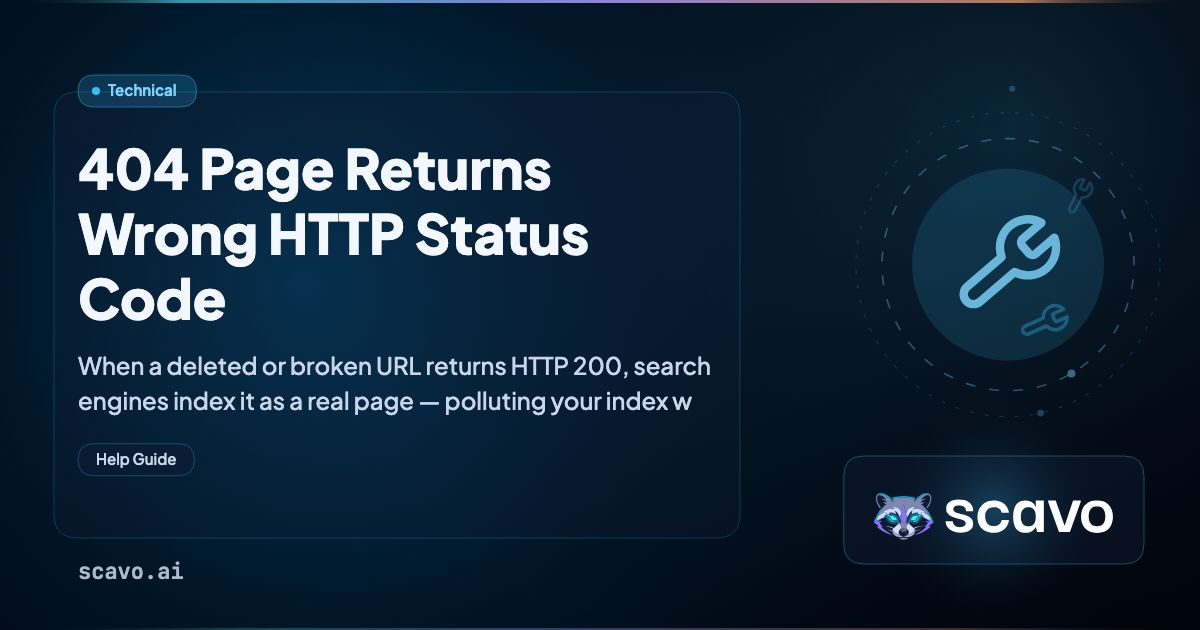404 Page Returns Wrong HTTP Status Code - Scavo